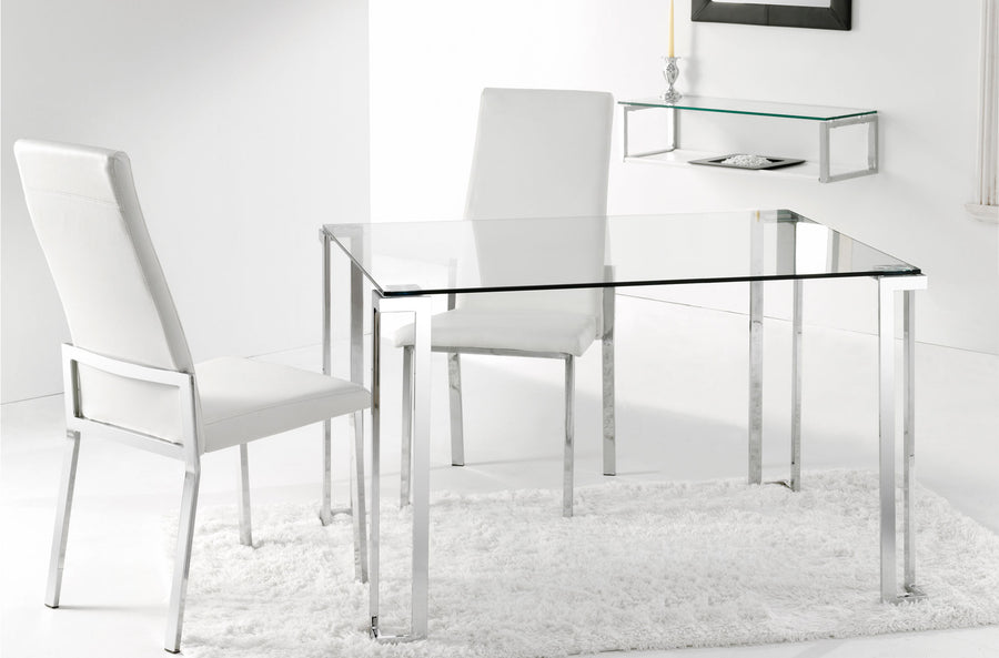 MESA COMEDOR CRISTAL MODELO DALi 120 x 80 CM PATAS CROMO ADC | MUEBLECENTER