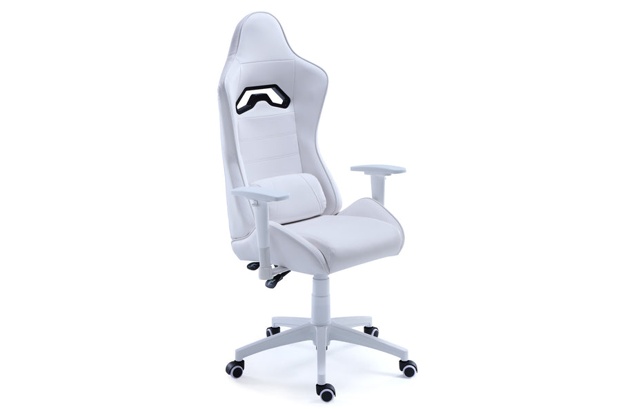 SILLoN GAMER GIRATORIO Y RECLINABLE JORDAN SIMIL PIEL BLANCO. ADC | MUEBLECENTER