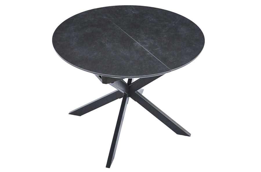 MESA COMEDOR REDONDA EXTENSIBLE VULCANO 100 - 140 CM CERAMIC NEGRO / NEGRO. ADC | MUEBLECENTER