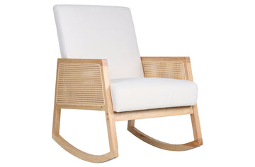 BUTACA MECEDORA JULIA MICROFIBRA CREMA / RATTAN / MADERA ADC | MUEBLECENTER