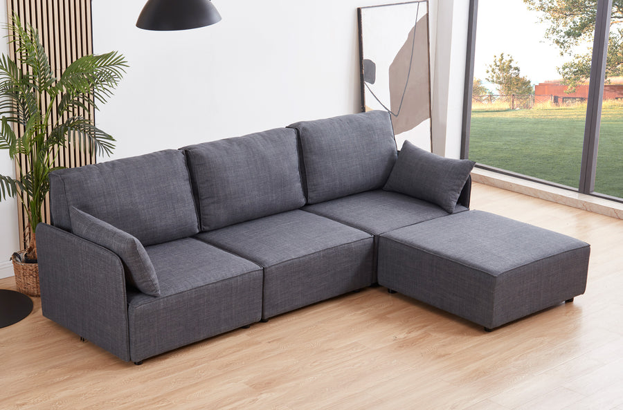 SOFA MODULAR CON BRAZOS MOU 3 PLAZAS + CHAISELONGUE TEJIDO GRIS 276 x 183 X 93 CM 
ADC | MUEBLECENTER