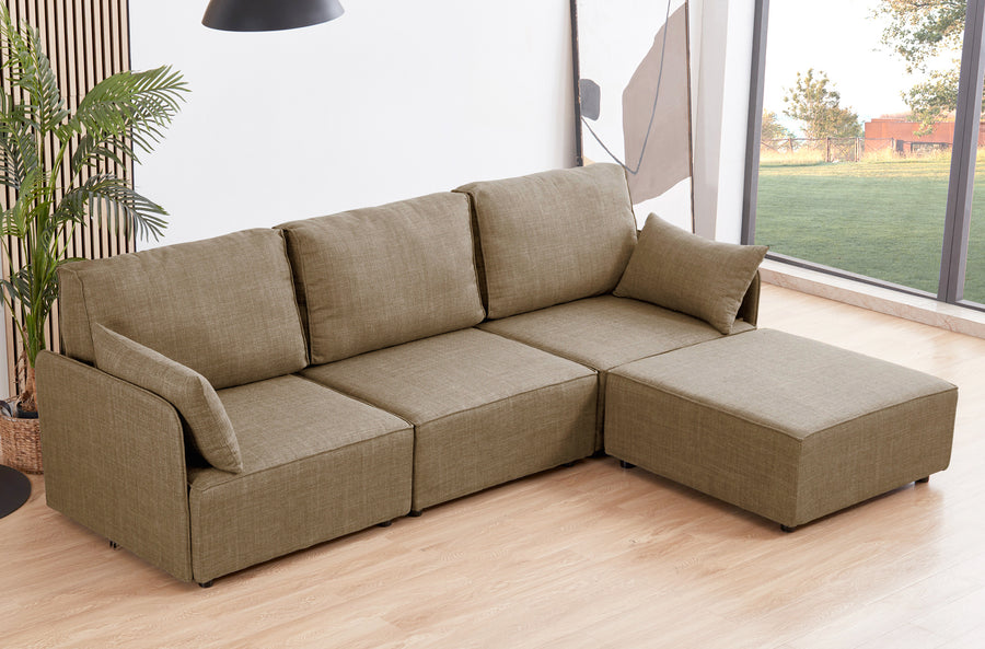 SOFA MODULAR CON BRAZOS MOU 3 PLAZAS + CHAISELONGUE TEJIDO BEIGE 276 x 183 X 93 CM 
ADC | MUEBLECENTER