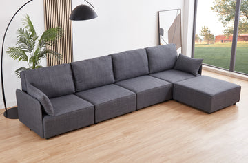 SOFA MODULAR CON BRAZOS MOU 4 PLAZAS + CHAISELONGUE TEJIDO GRIS 366 x 183 X 93 CM 
ADC | MUEBLECENTER