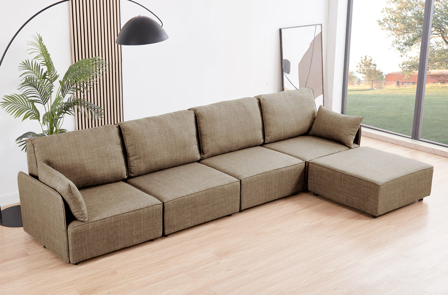 SOFA MODULAR CON BRAZOS MOU 4 PLAZAS + CHAISELONGUE TEJIDO BEIGE 366 x 183 X 93 CM 
ADC | MUEBLECENTER