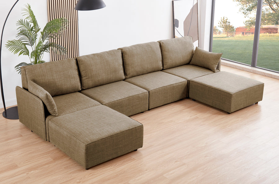 SOFA MODULAR CON BRAZOS MOU 4 PLAZAS + 2 CHAISELONGUE TEJIDO BEIGE 366 x 183 X 93 CM 
ADC | MUEBLECENTER